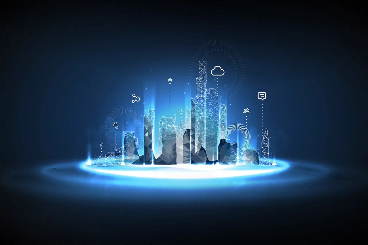 Illustration of a glowing connected city